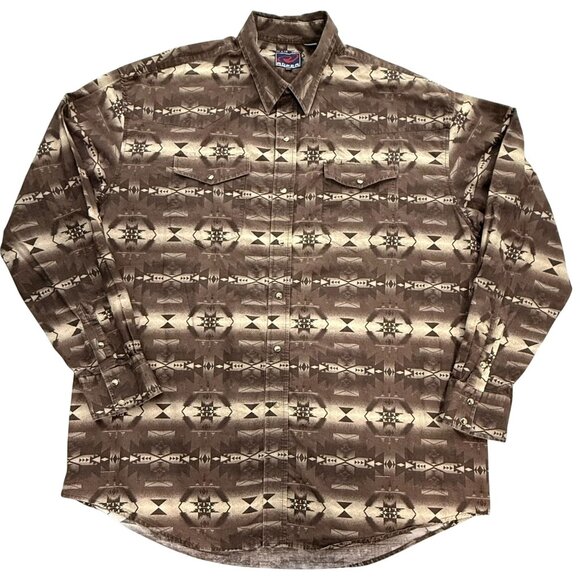 Roper Shirt Mens 2XL Aztec Print‎ Brown Western Pearl Snap Long Sleeve Cotton - Picture 1 of 7